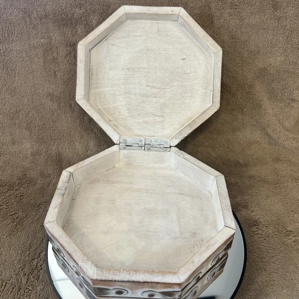 Wood and Metal Octagonal Trinket Jewelry Box Made In‎ India 7
